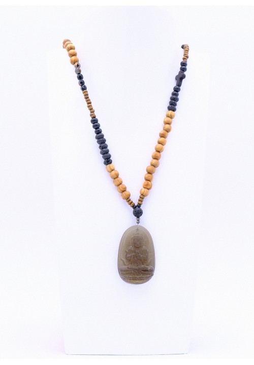 Perlenkette mit Buddha Anhänger aus Obsidian