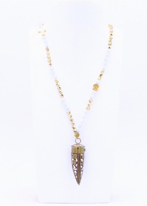 Lange Halskette mit Metallzahn in Grau/Gold
