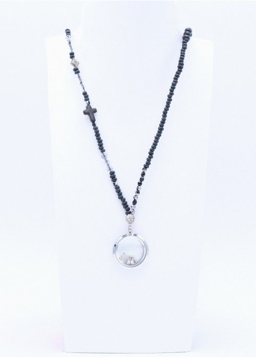 Halskette Floating Charms Perlenkette Schwarz