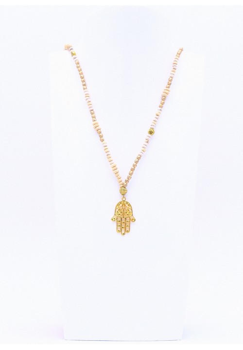 Perlenkette Hamsa Hand in Gold/Creme Perlenkette Hamsa Hand in Gold/Creme