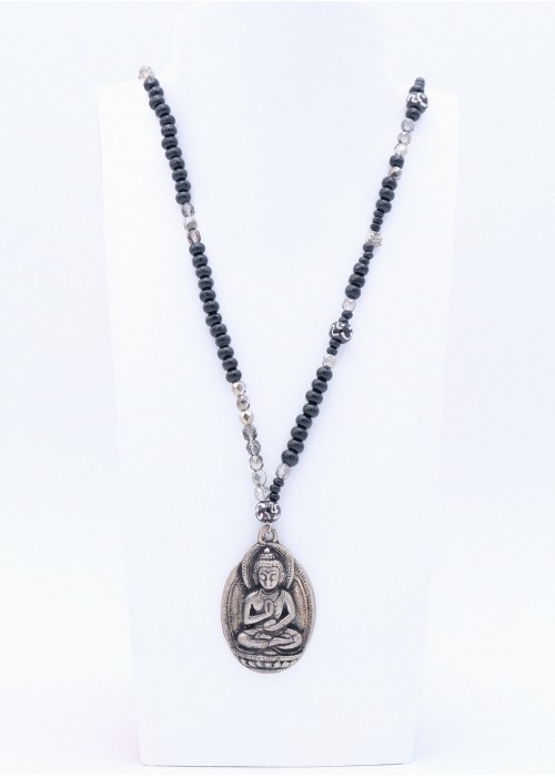 Halskette Metall Buddha Perlenkette Schwarz