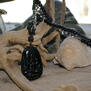 Perlenkette Obsidian Buddha
